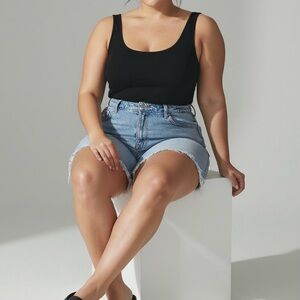 BP Black Scoop Neck Back Tank Bodysuit Cotton Spandex Stretch Fitted XL